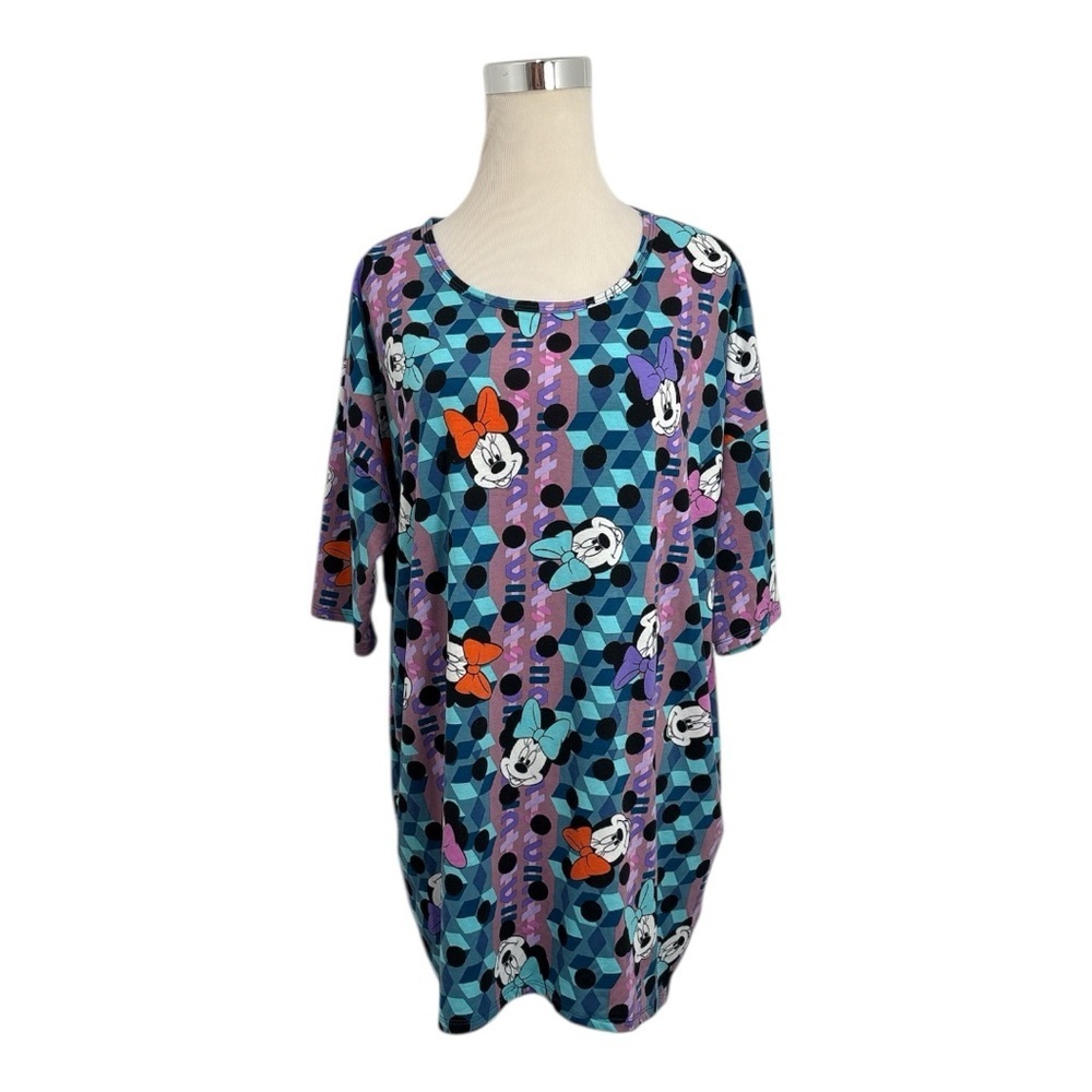 LuLaroe Disney Minnie Mouse Print Women's Large Sleep Tee Shirt Purple Aqua Pink